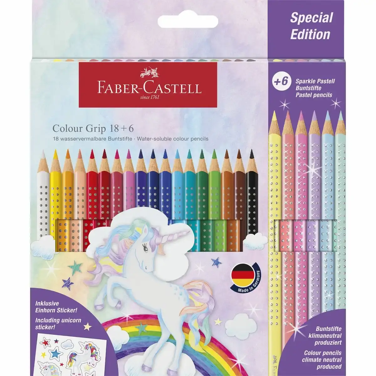 FABER-CASTELL Buntstifte Colour Grip Einhorn 18+6 Stück Kartonetui