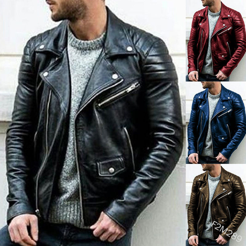 Miniatura: Men PU Leather Coat Teen Stand Collar Punk Male Motorcycle Leather Jackets Faux 