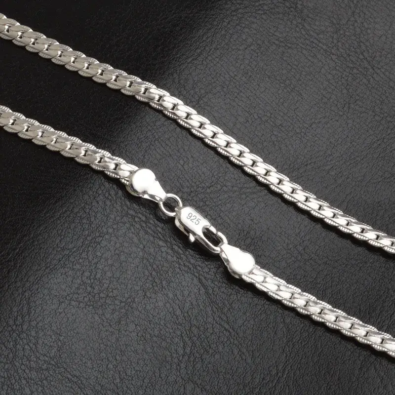 Miniatura: 925 Sterling Silver 6mm Side Chain 8/18/20/22/24 Inch Necklace For Woman Men Fas