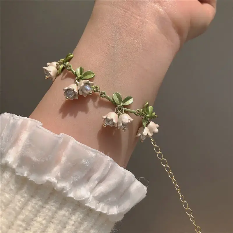 Thumbnail: White Lily of The Valley Bracelet Earrings Necklace Super Fairy Stud Earrings Gi