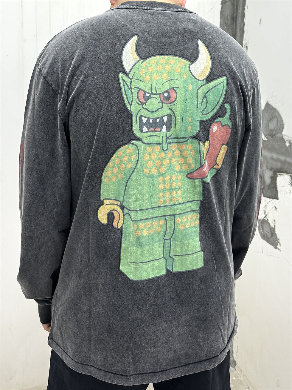 Miniatura: Washed Cartoon Printing With Building Blocks Saint RHCP Long Sleeves T-shirt Men