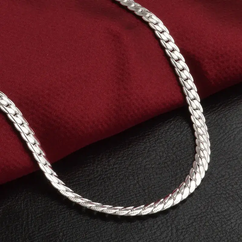Miniatura: 925 Sterling Silver 6mm Side Chain 8/18/20/22/24 Inch Necklace For Woman Men Fas