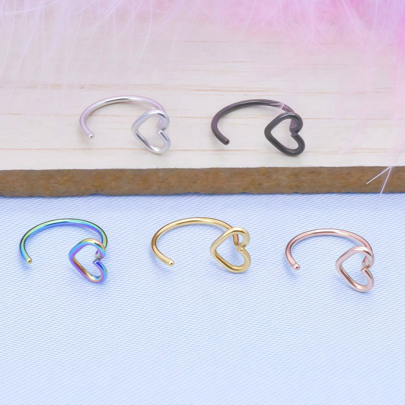Miniatura: 1pc Simple Heart-Shaped Nose Ring 20G Stainless Steel Piercing Jewelry for Women