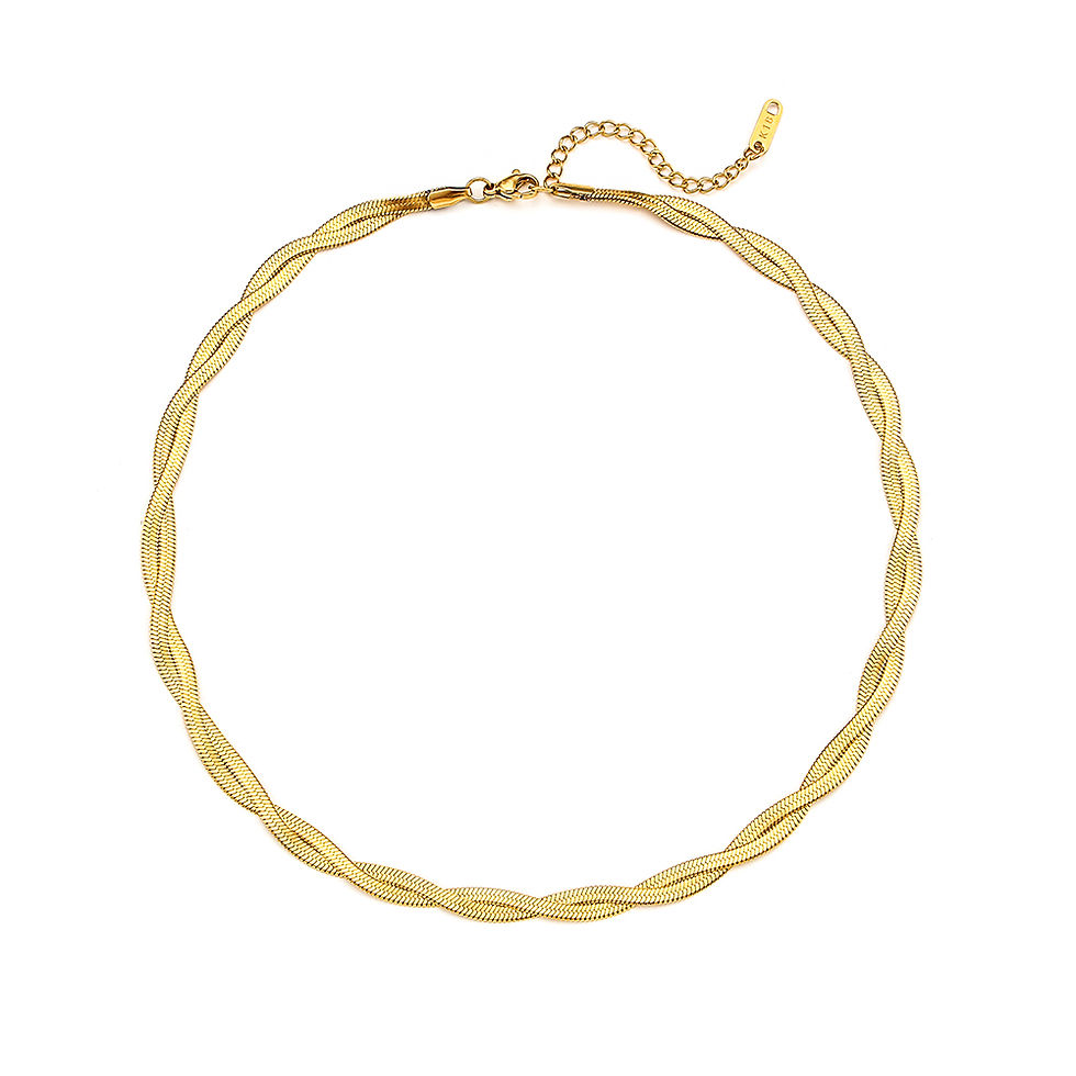 Miniatura: E.B.belle Gold Plated Waterproof Braided Herringbone Chain Necklace Bracelets Se
