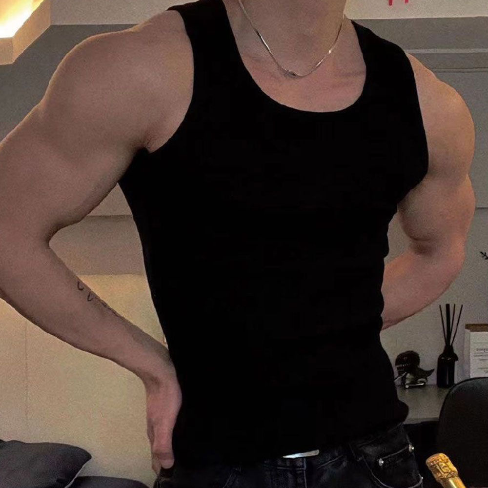 Men's Sleeveless Tops Breathable Fitness Vest Basic Elastic Tank Top Men's Cotto