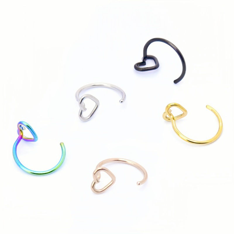Thumbnail: 1pc Simple Heart-Shaped Nose Ring 20G Stainless Steel Piercing Jewelry for Women