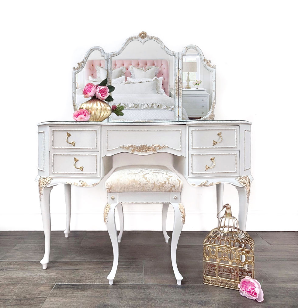 Thumbnail: Custom Painted - Half Moon Shaped French Style Olympus dressing Table and Stool