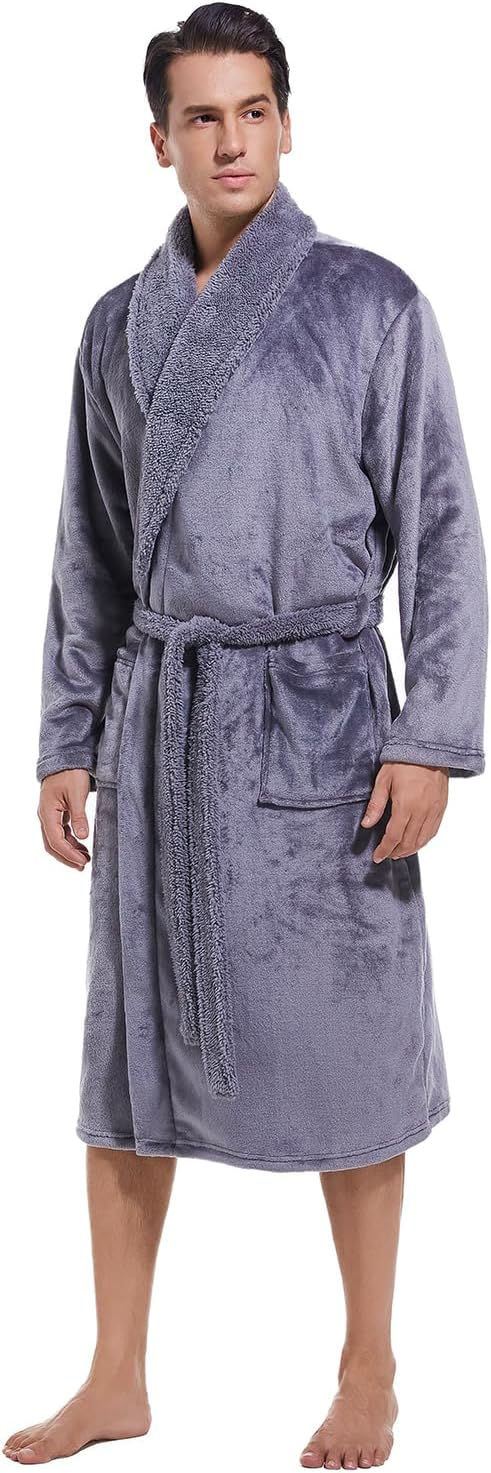 Thumbnail: Mens Robe,Plush Fleece Soft Robe for Men,Cozy Warm Bathrobe,Shower Spa Robe Wit