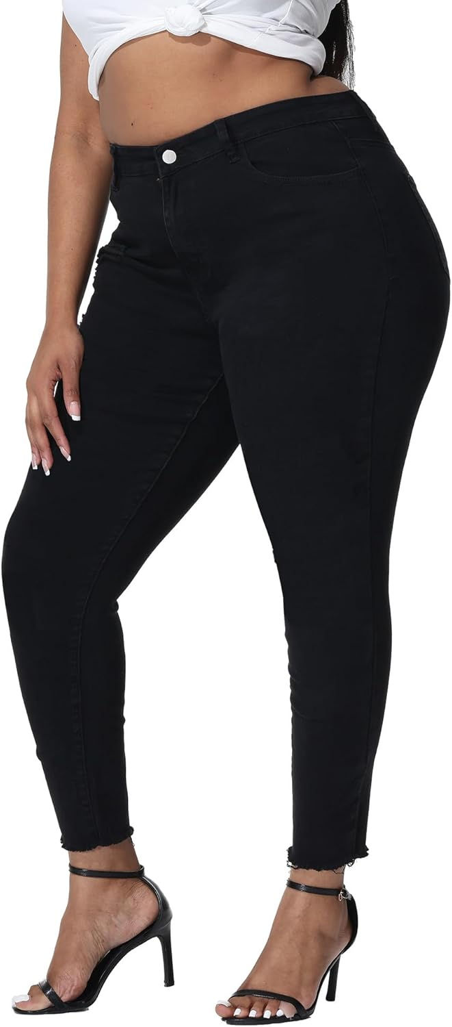 Thumbnail: Womens Plus Size Skinny Jeans High Waisted Stretchy Classic Ankle Jean