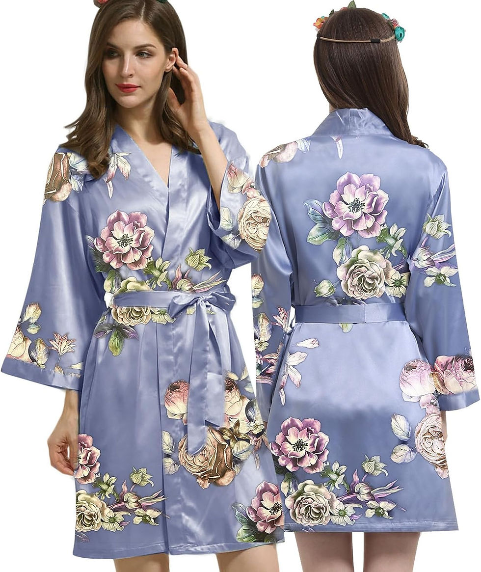Pikkukuva: Womens Satin Kimono Robe Silk Robes Floral Bathrobe Bride Bridesmaid Wedding Si