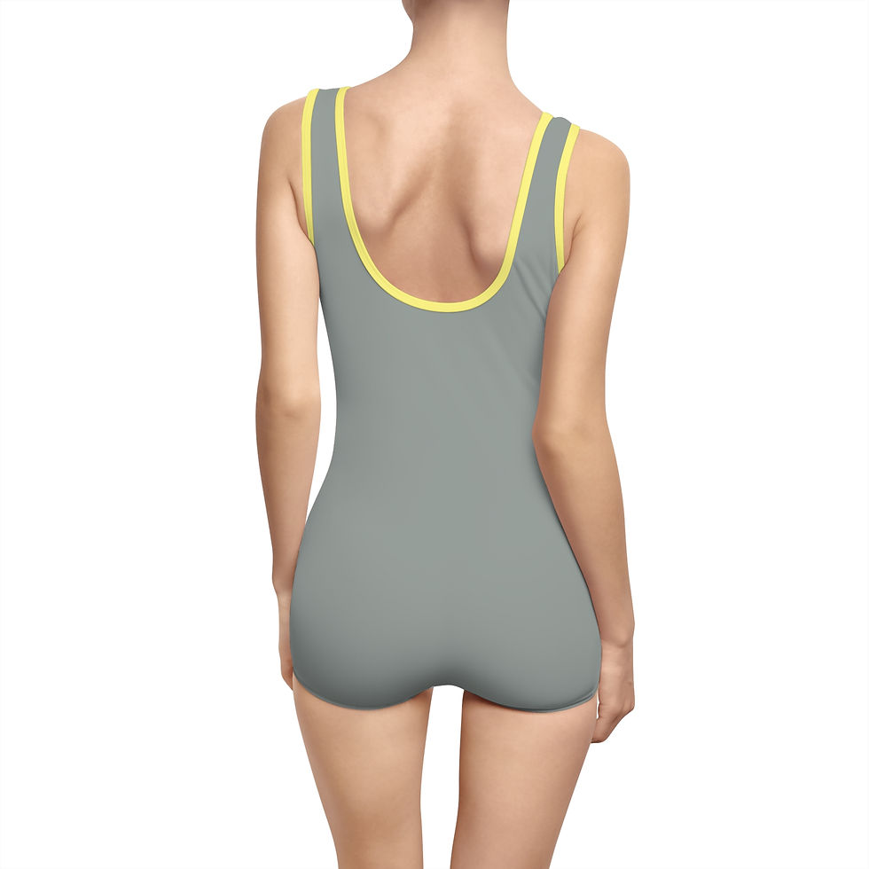 Thumbnail: Vintage Women's One-Piece Swimsuit – Retro Scoop Back with Yellow Trim