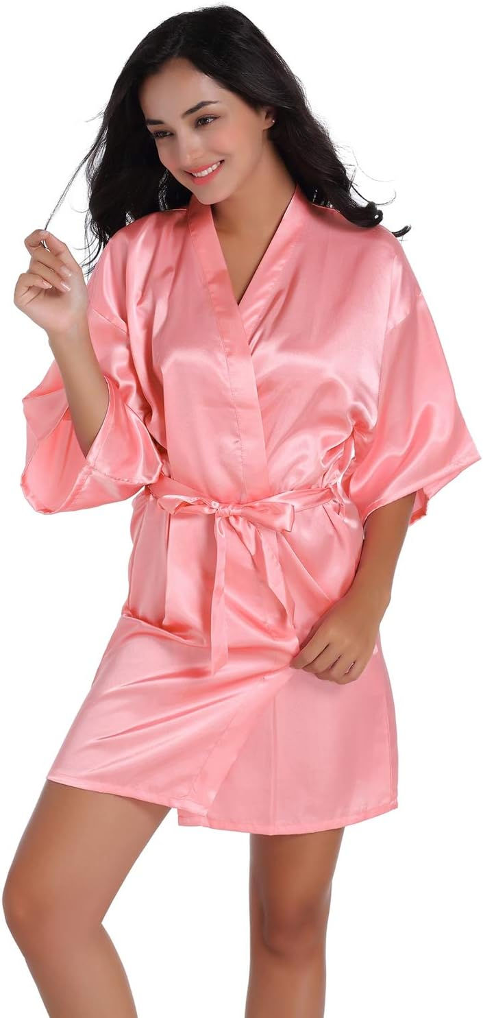 Thumbnail: CuteOn Kids Girl's Satin Silky Kimono Robe for Spa Wedding Birthday Party Gifts