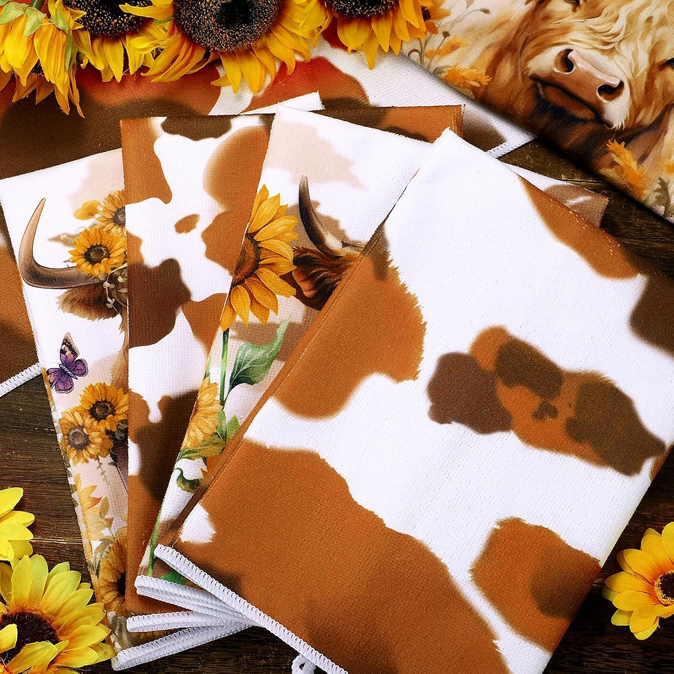 Miniature : Bencailor 4 Pcs Sunflower Kitchen Towels Summer Sea Beach Flower Floral Cow Kit