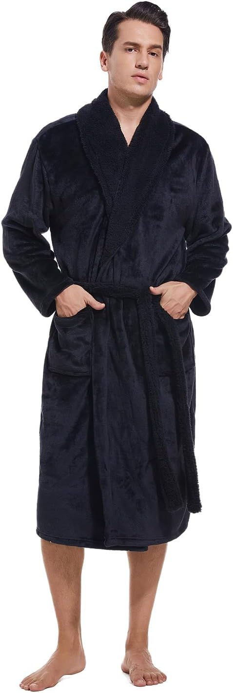 Thumbnail: Mens Robe,Plush Fleece Soft Robe for Men,Cozy Warm Bathrobe,Shower Spa Robe Wit