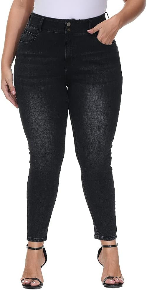 Thumbnail: Womens Plus Size Skinny Jeans High Waisted Stretchy Classic Ankle Jean