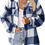 Thumbnail: Plaid Fleece Shacket Jacket Womens Oversized Flannel Button Fall Hoodie Jackets