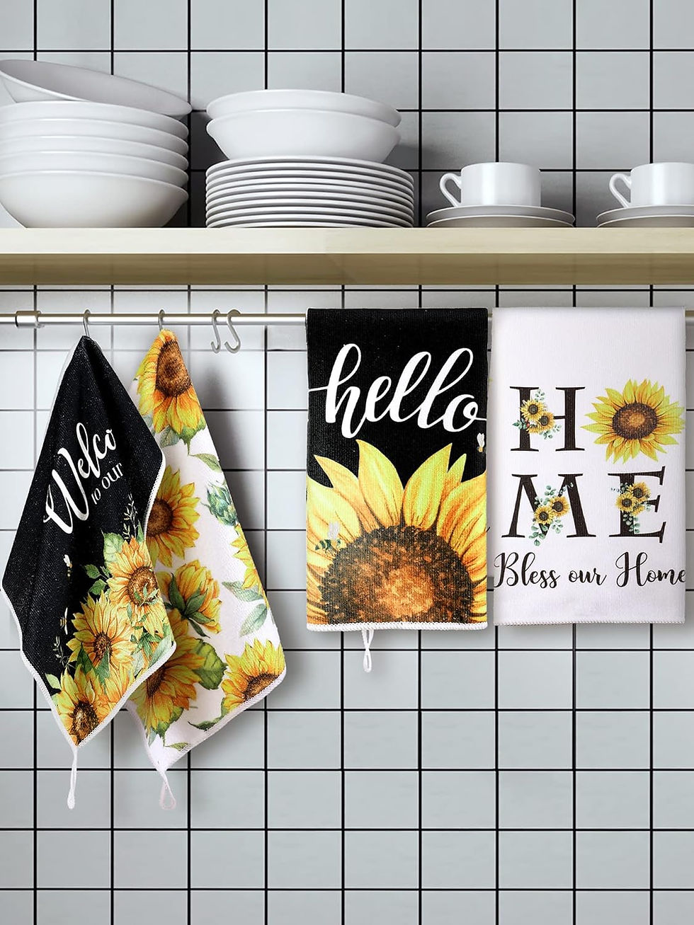 Thumbnail: Bencailor 4 Pcs Sunflower Kitchen Towels Summer Sea Beach Flower Floral Cow Kit