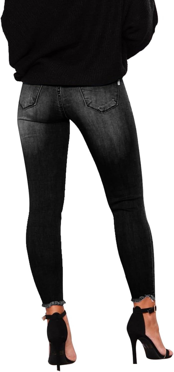 Thumbnail: KUNMI Women's Skinny Ripped Trendy Jeans Distressed Stretchy Denim Pants