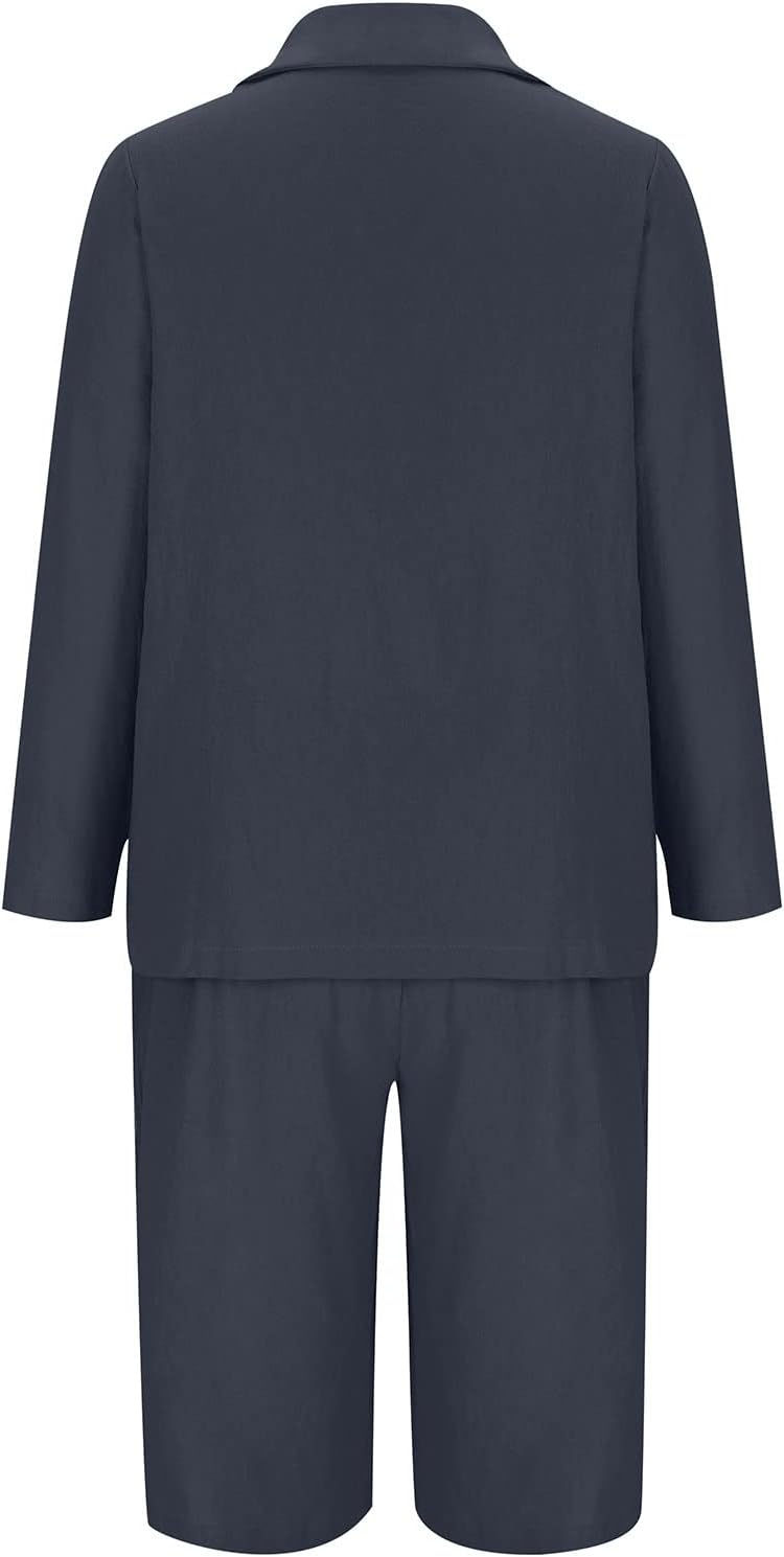 ภาพขนาดย่อ: Blazer Sets for Women 2 Piece Outfits Open Front Button Up Jacket and Bermuda S