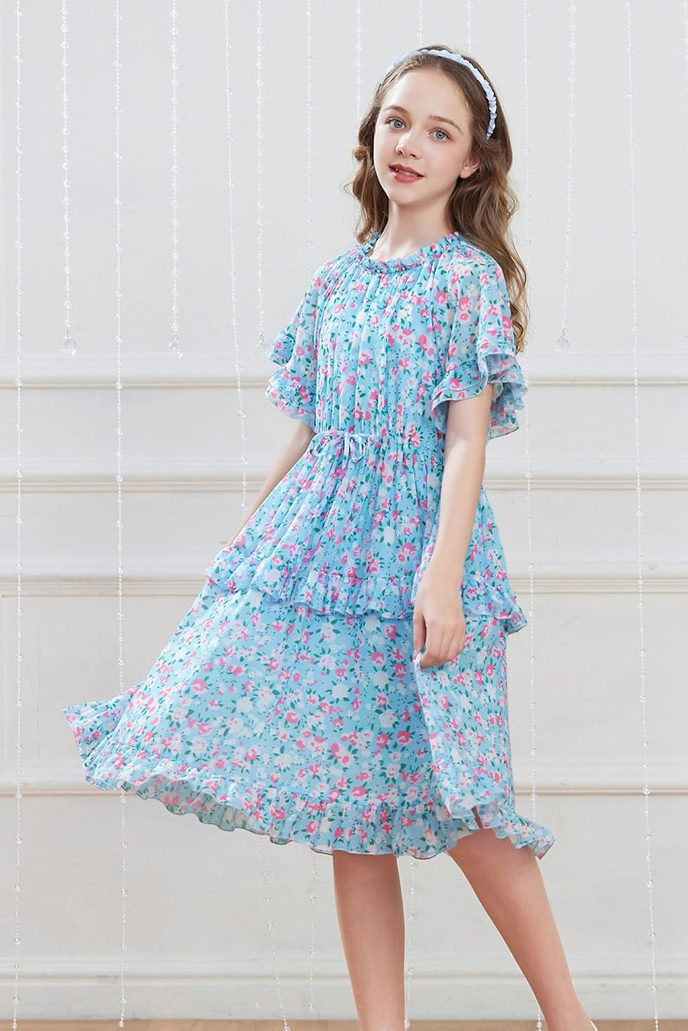 Thumbnail: GRACE KARIN Girls Summer Spring Dress Floral Ruffle Cute Fancy Dress Casual Flo