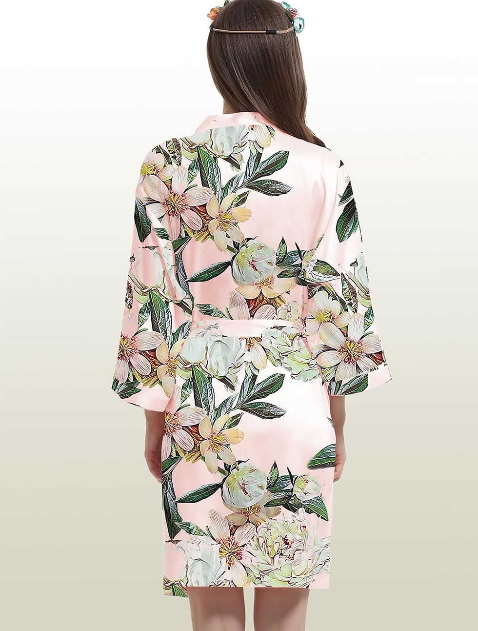 Thumbnail: Womens Satin Kimono Robe Silk Robes Floral Bathrobe Bride Bridesmaid Wedding Si