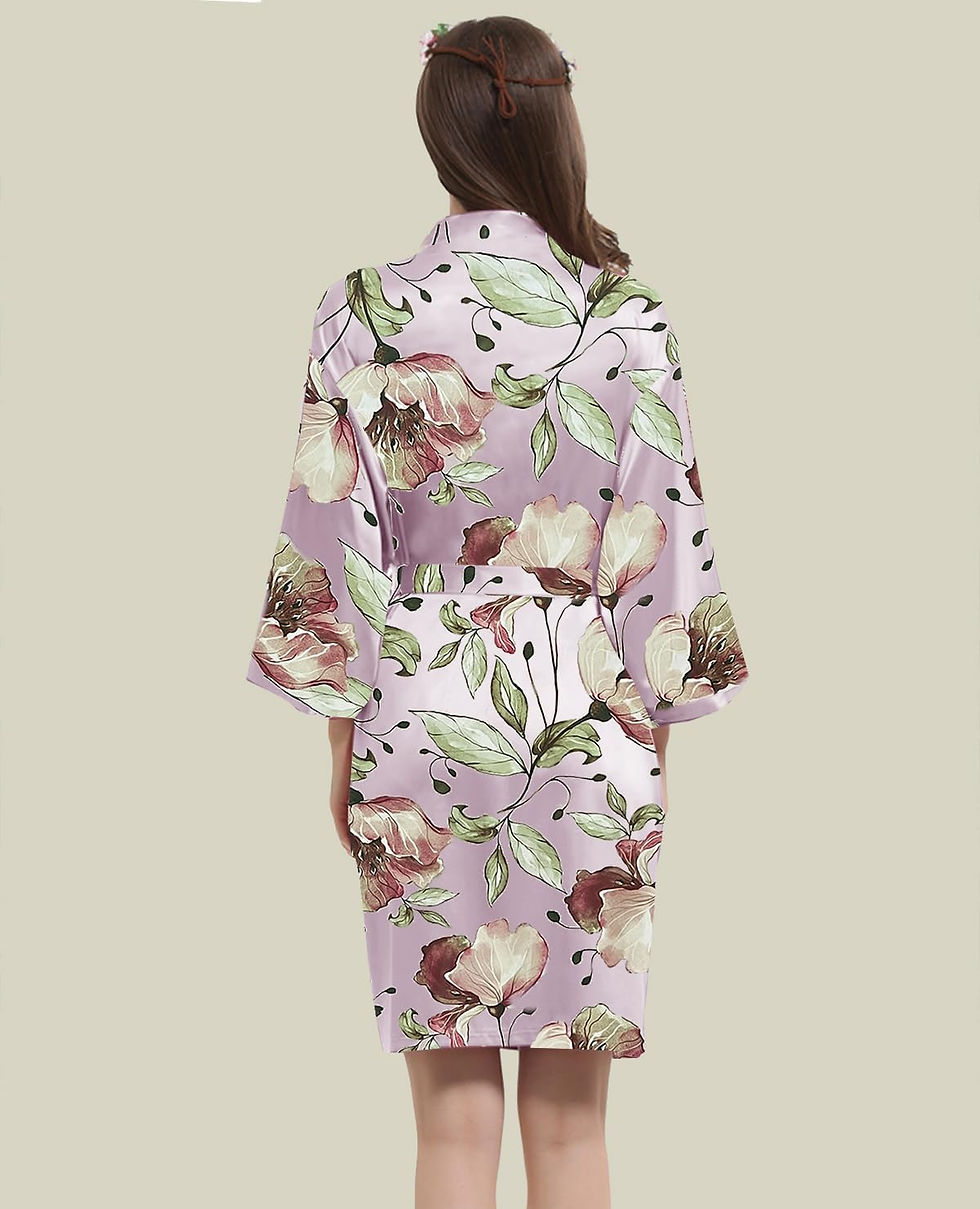 Miniaturbild: Womens Satin Kimono Robe Silk Robes Floral Bathrobe Bride Bridesmaid Wedding Si