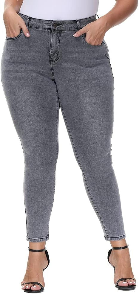 Thumbnail: Womens Plus Size Skinny Jeans High Waisted Stretchy Classic Ankle Jean