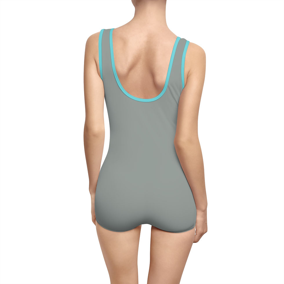 Thumbnail: Vintage Women's One-Piece Swimsuit – Retro Scoop Back with Yellow Trim