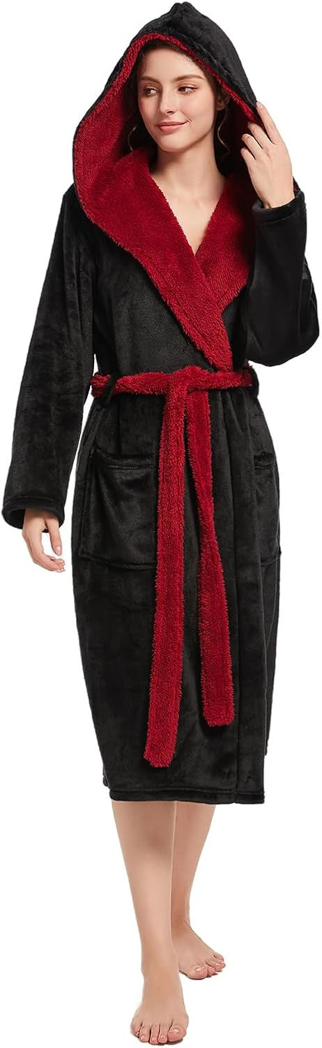 Thumbnail: Womens Hooded Robe,Plush Fleece Soft Robe for Women,Cozy Warm Bathrobe,Spa robe