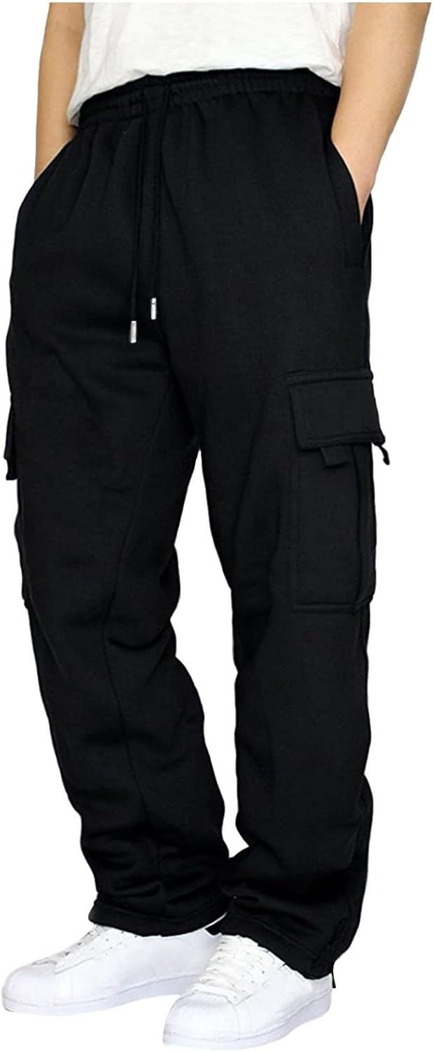 Thumbnail: Mens Baggy Heavyweight Cargo Sweatpants Elastic Waist Drawstring Sweatpants wit