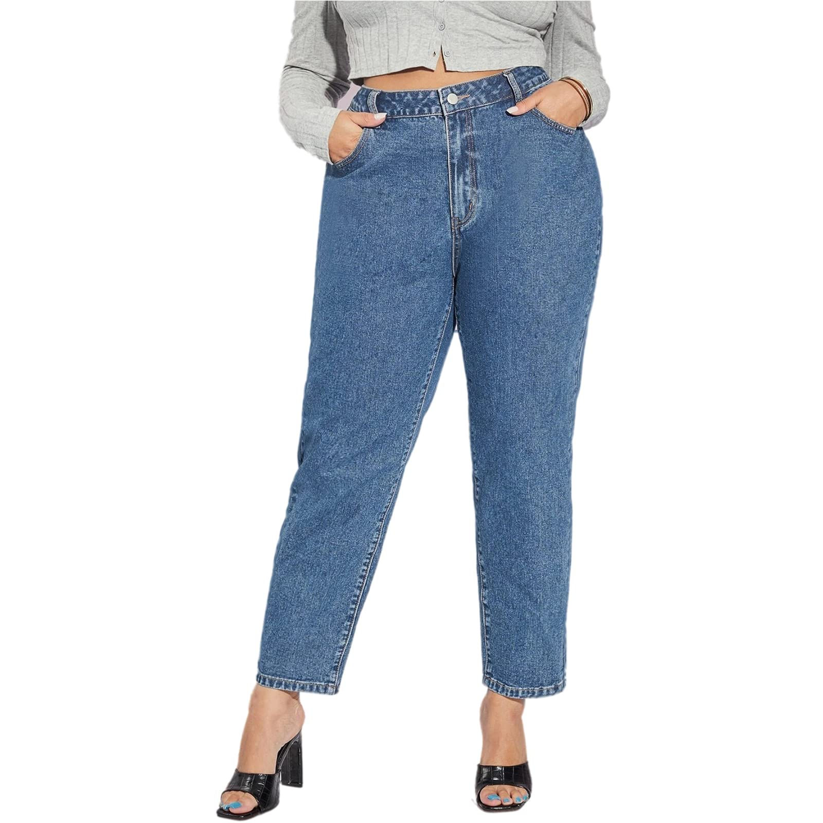 Plus Size Tapered Straight Fitting Stretchy Highwaist Light Blue Jeans