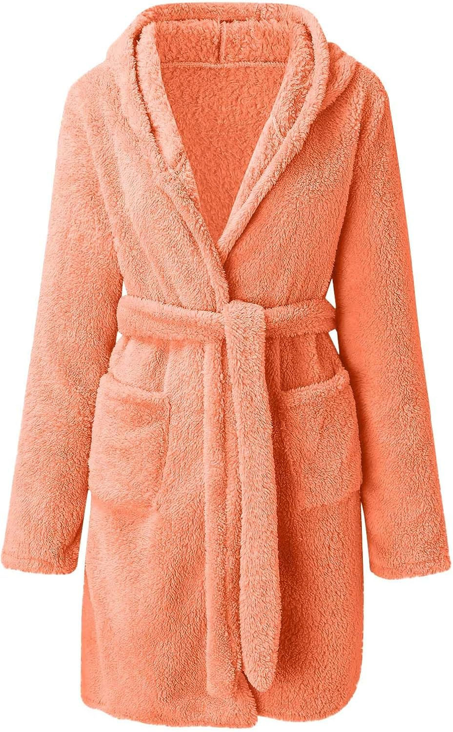 Thumbnail: Womens Fuzzy Robe Mid Length Bathrobe Belted Soft Bath Robes Plush Kimono Robe 