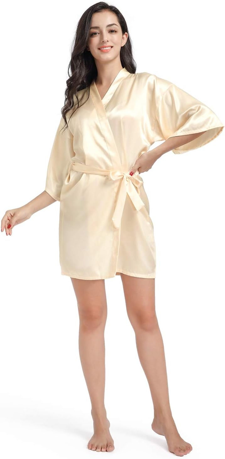 Thumbnail: CuteOn Kids Girl's Satin Silky Kimono Robe for Spa Wedding Birthday Party Gifts