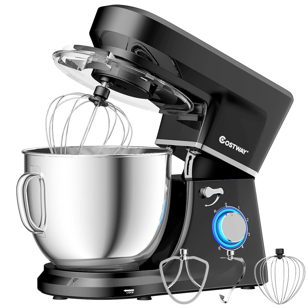 Costway Tilt-Head Stand Mixer 7.5 Qt 6 Speed 660W with Dough Hook, Whisk & Beat