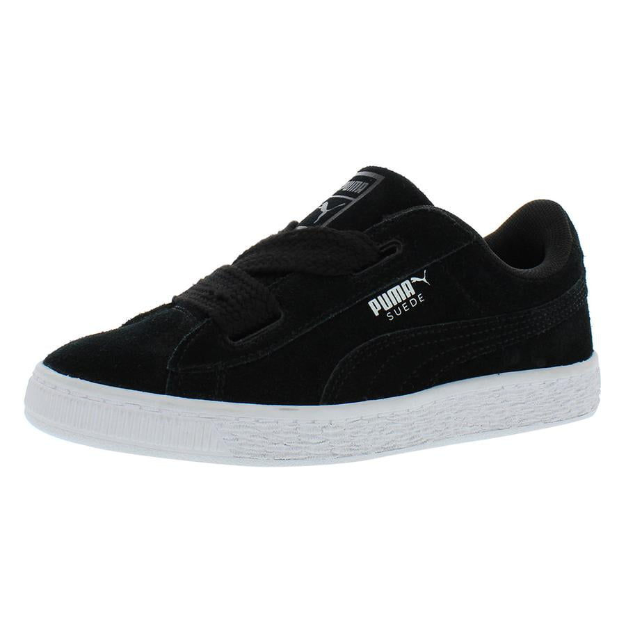 Thumbnail: Puma Suede Heart PS Boys Shoes Size 1.5, Color: Puma Black/Puma White