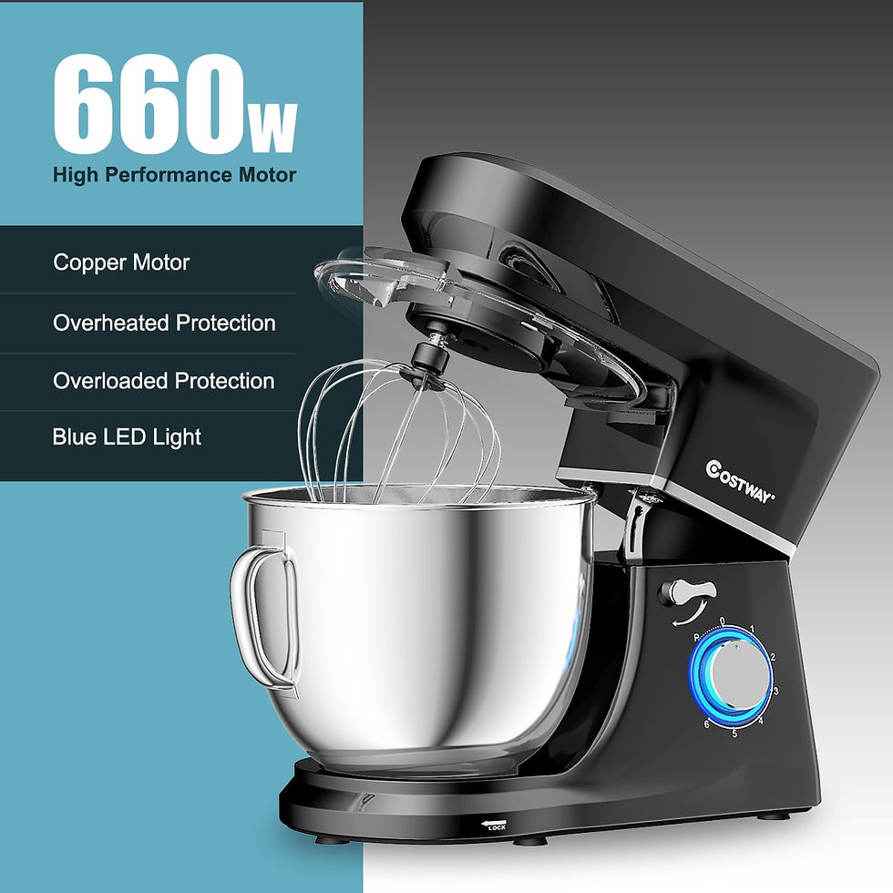 Thumbnail: Costway Tilt-Head Stand Mixer 7.5 Qt 6 Speed 660W with Dough Hook, Whisk & Beat