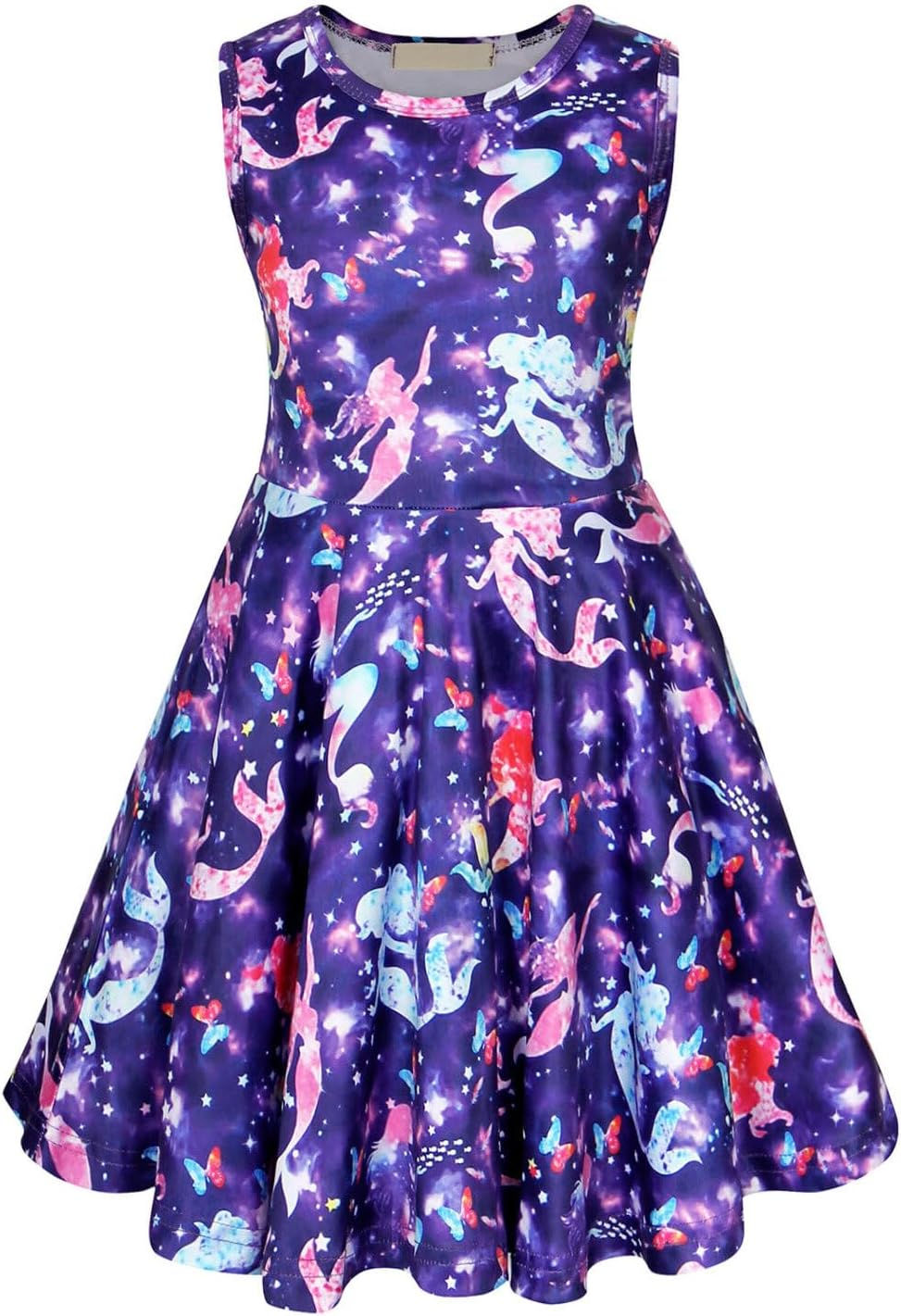 Thumbnail: WonderBabe Girls Dresses Kids Casual Mermaid Sundress A Line Twirly Skater Dres
