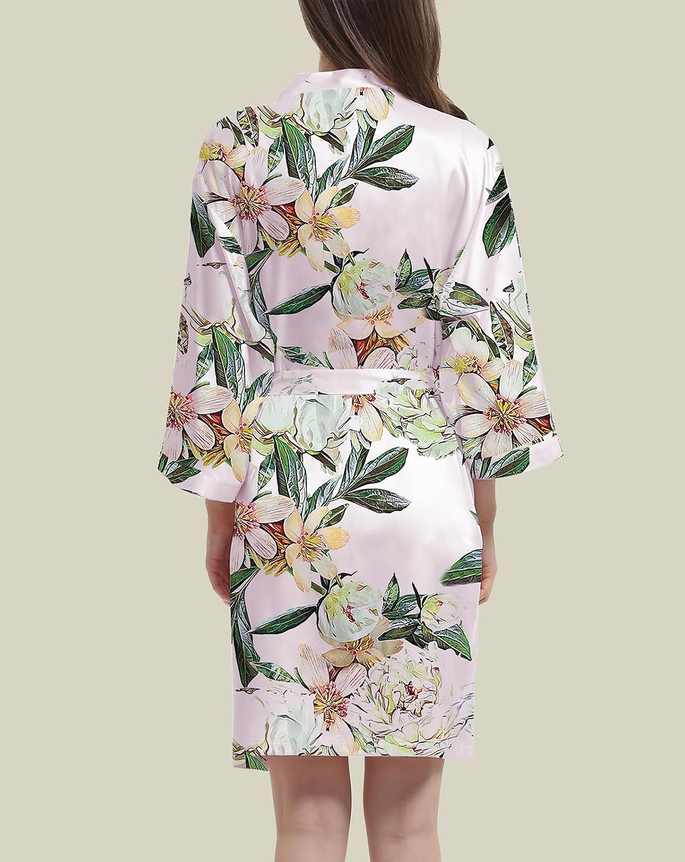 Thumbnail: Womens Satin Kimono Robe Silk Robes Floral Bathrobe Bride Bridesmaid Wedding Si