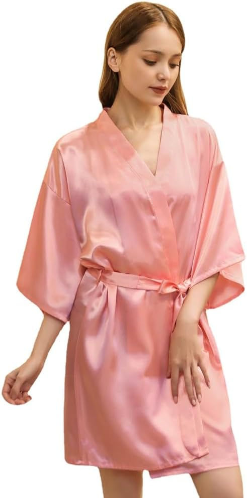 Thumbnail: CuteOn Kids Girl's Satin Silky Kimono Robe for Spa Wedding Birthday Party Gifts
