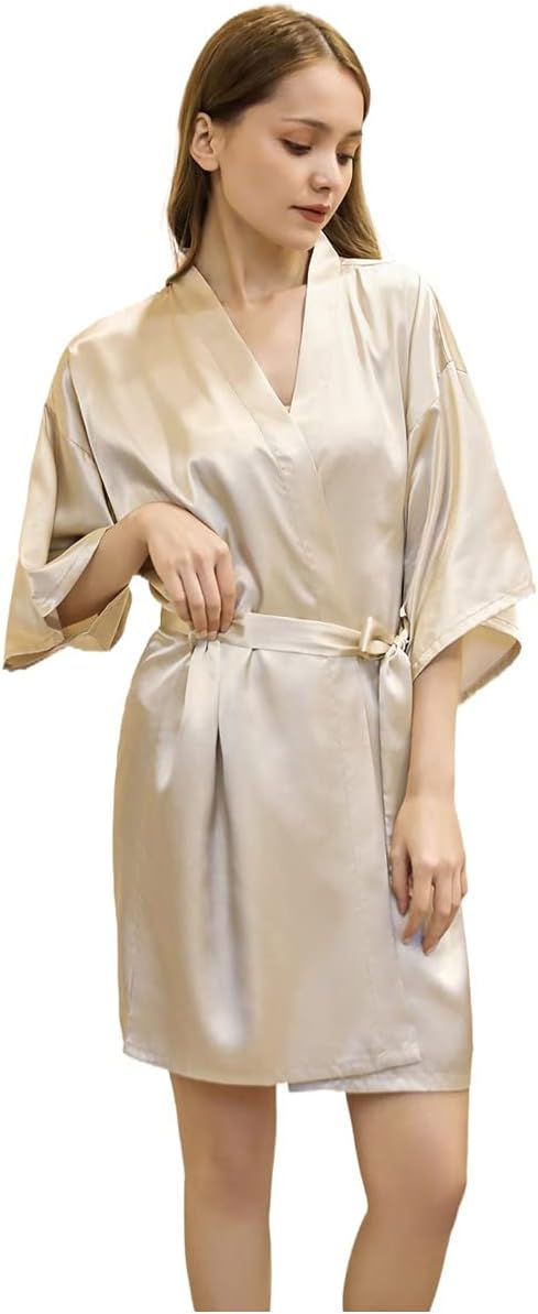 Thumbnail: CuteOn Kids Girl's Satin Silky Kimono Robe for Spa Wedding Birthday Party Gifts