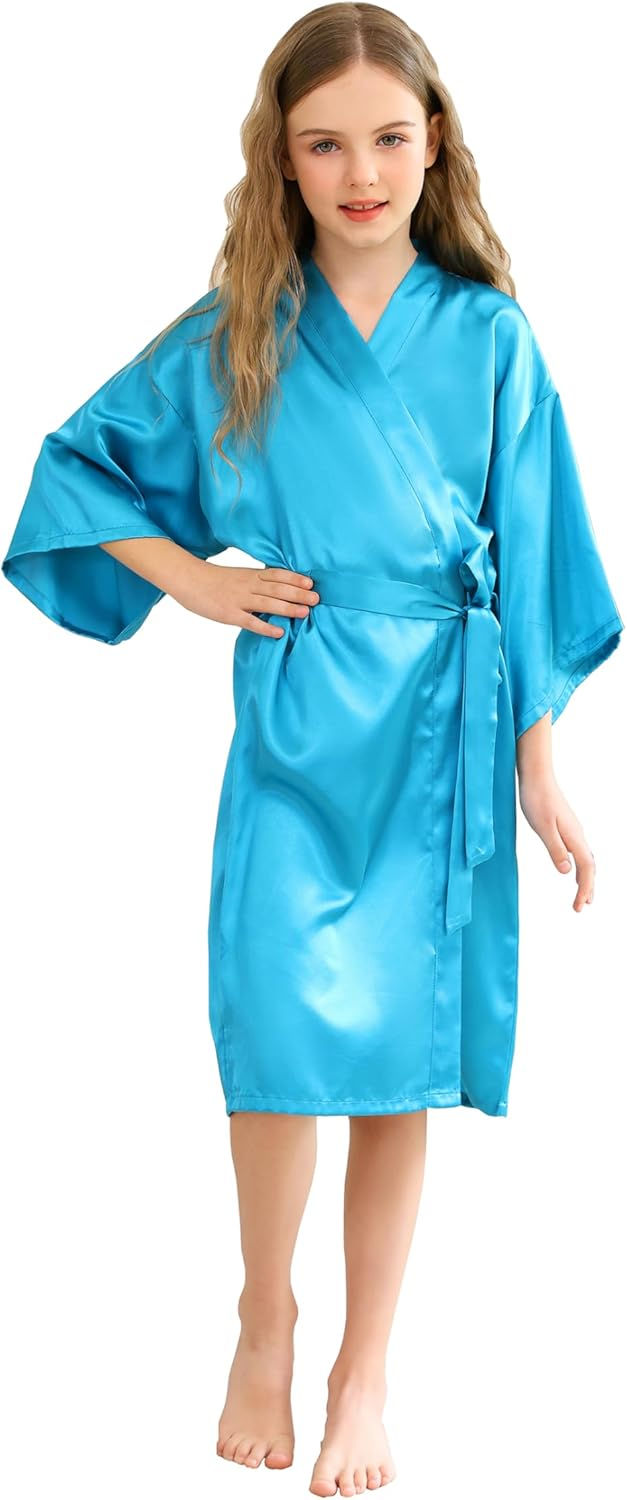 Thumbnail: CuteOn Kids Girl's Satin Silky Kimono Robe for Spa Wedding Birthday Party Gifts