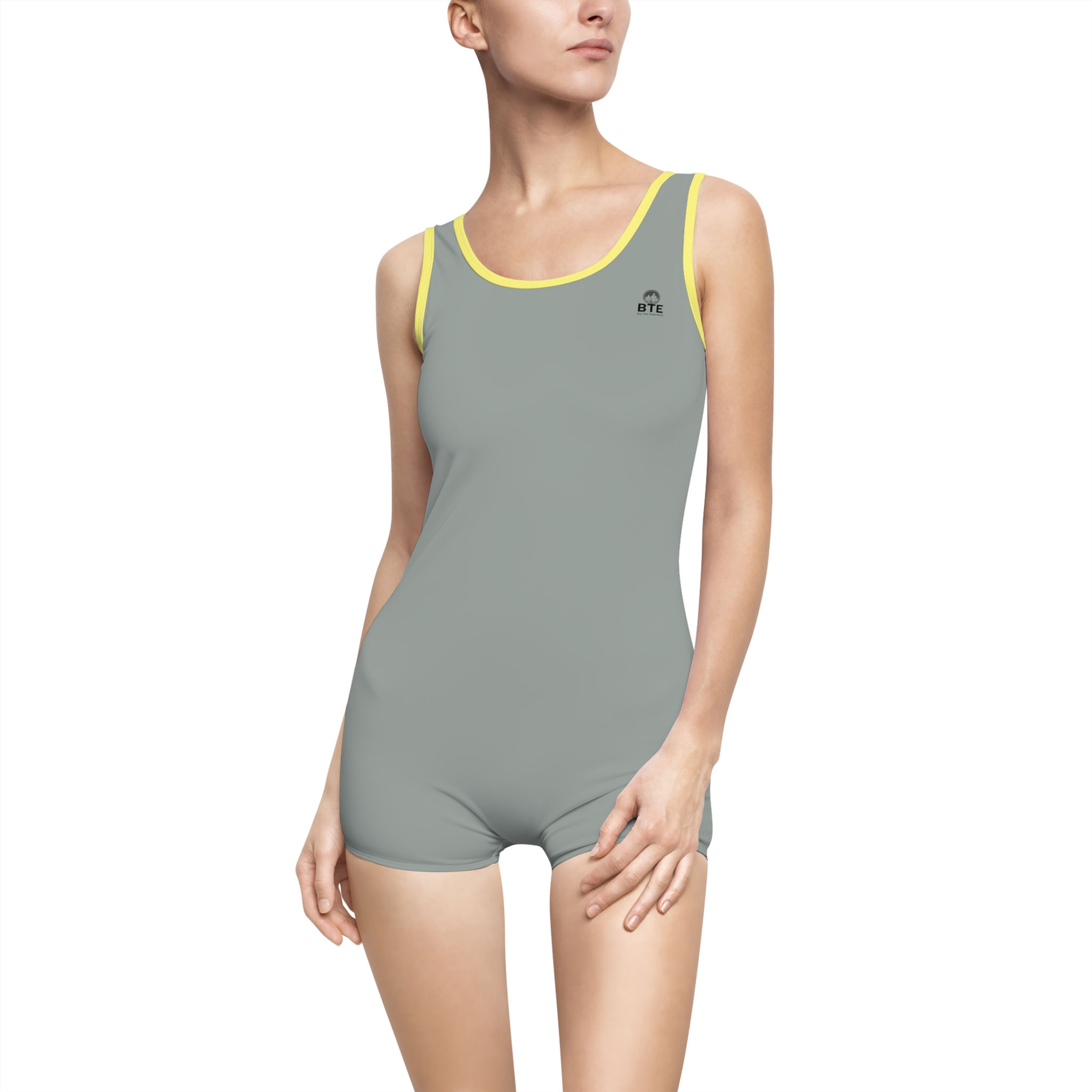 Vintage Women's One-Piece Swimsuit – Retro Scoop Back with Yellow Trim