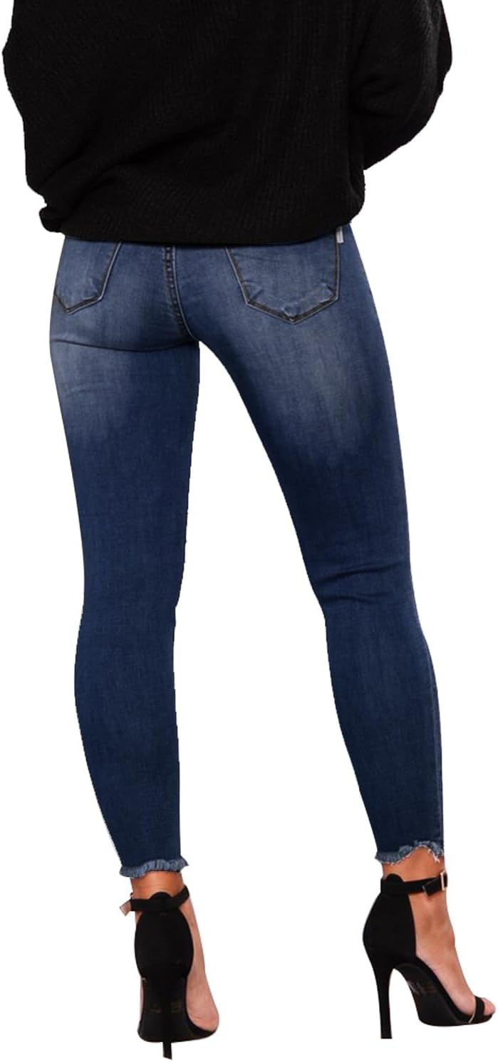 Thumbnail: KUNMI Women's Skinny Ripped Trendy Jeans Distressed Stretchy Denim Pants