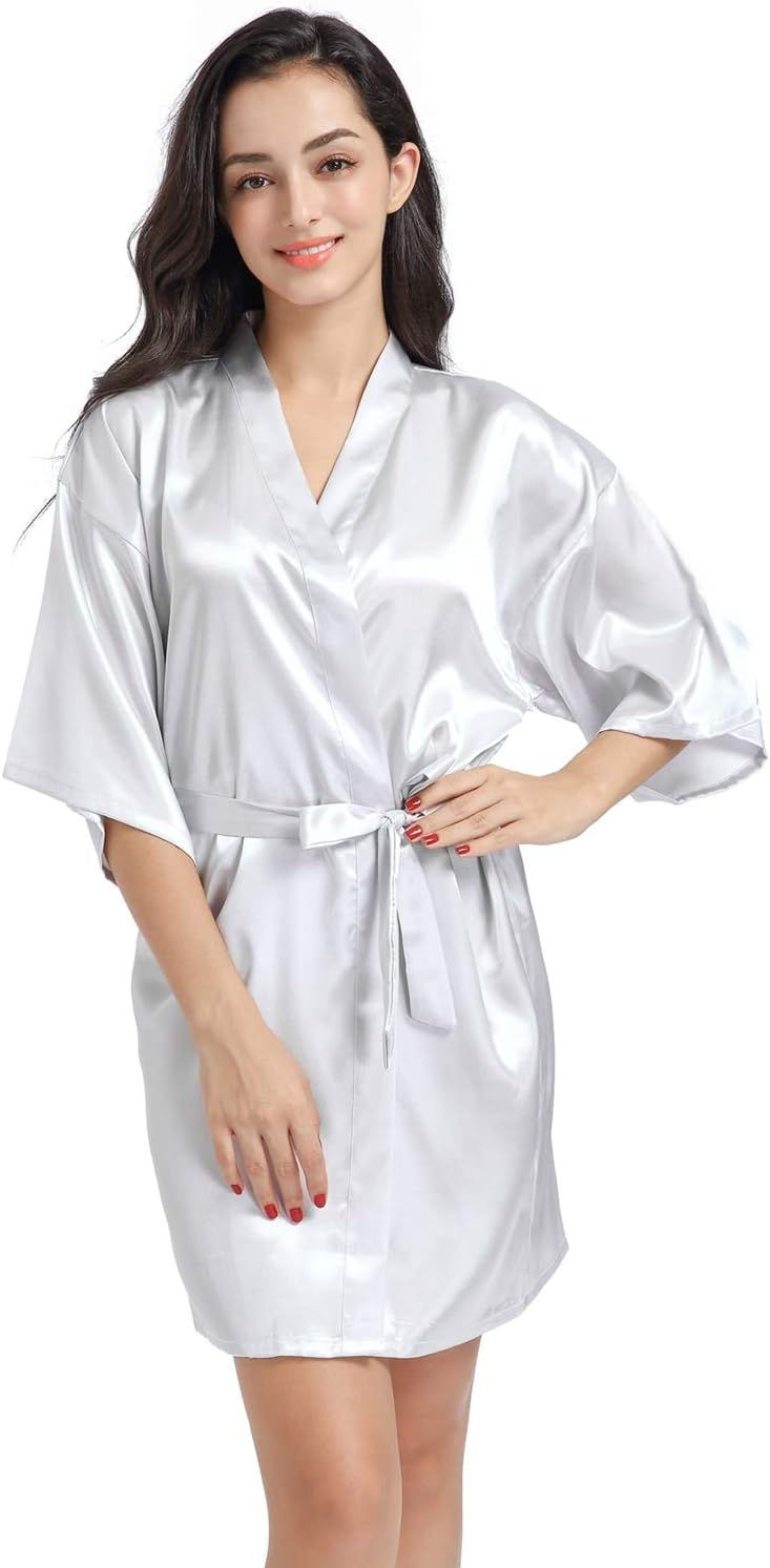 Thumbnail: CuteOn Kids Girl's Satin Silky Kimono Robe for Spa Wedding Birthday Party Gifts
