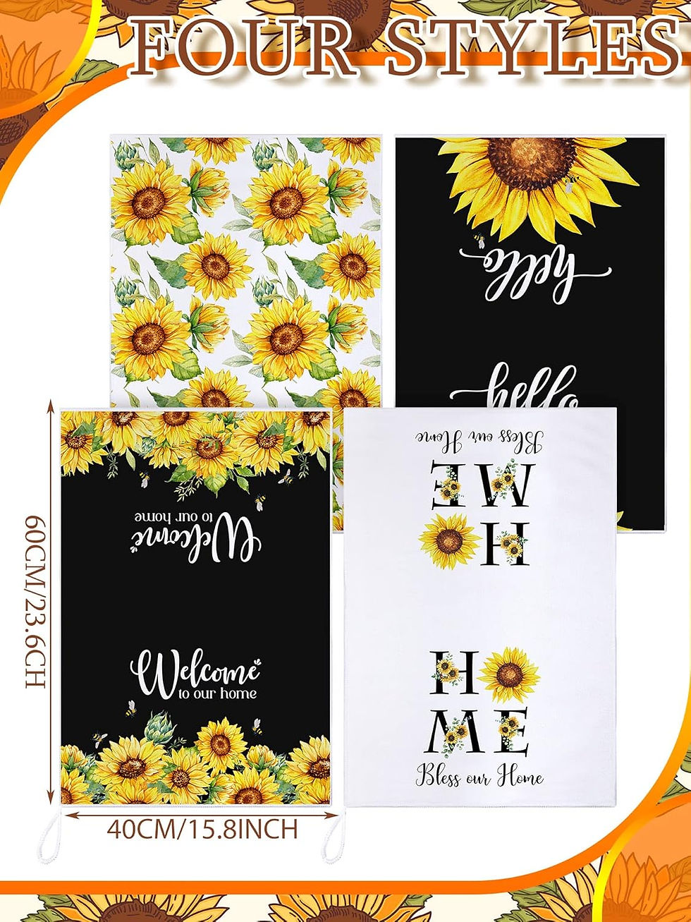 Miniature : Bencailor 4 Pcs Sunflower Kitchen Towels Summer Sea Beach Flower Floral Cow Kit