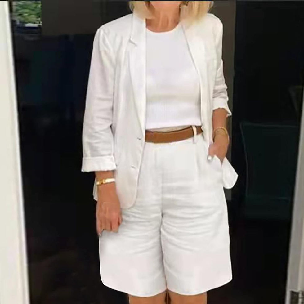 ภาพขนาดย่อ: Blazer Sets for Women 2 Piece Outfits Open Front Button Up Jacket and Bermuda S