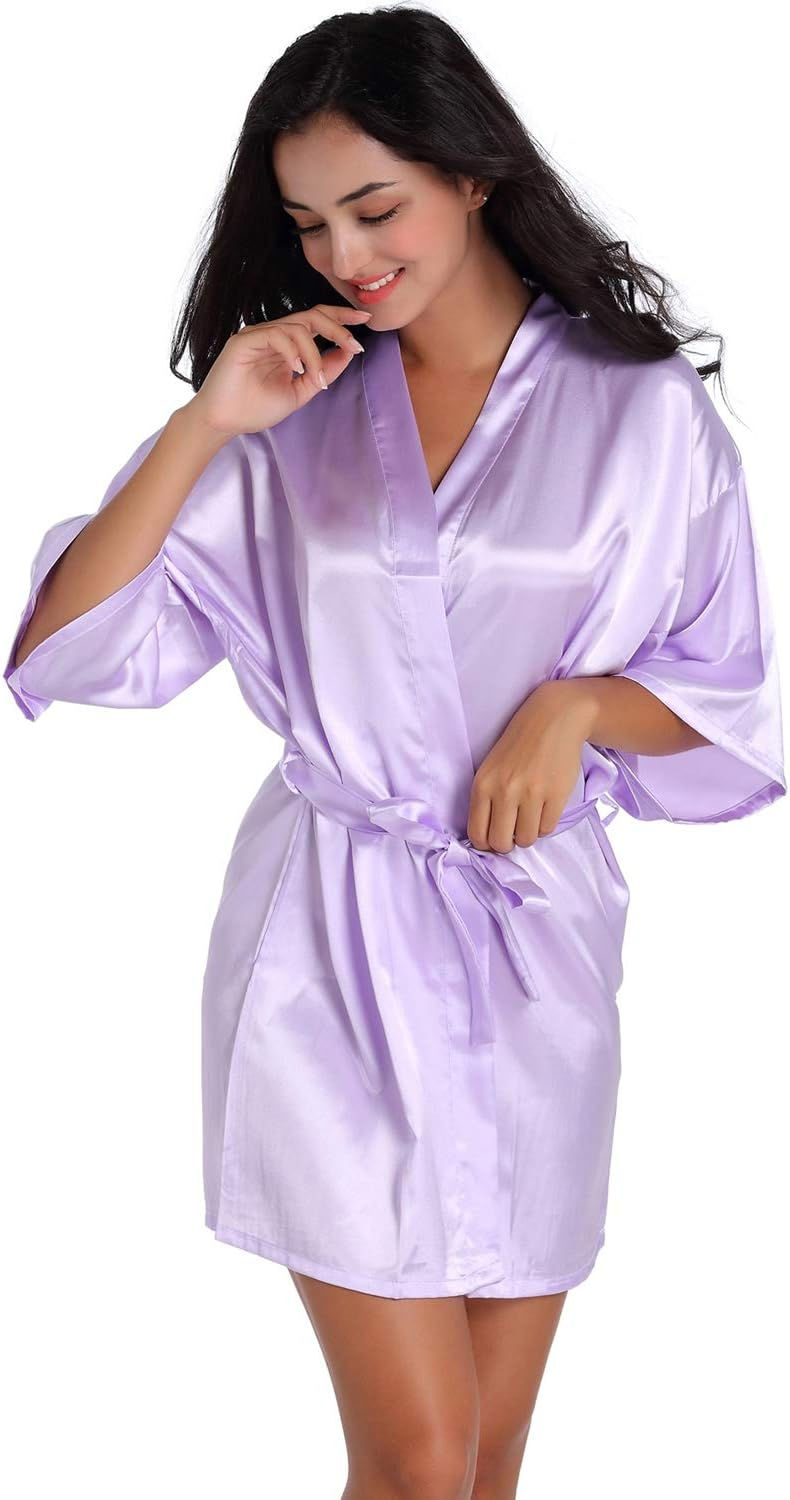 Thumbnail: CuteOn Kids Girl's Satin Silky Kimono Robe for Spa Wedding Birthday Party Gifts