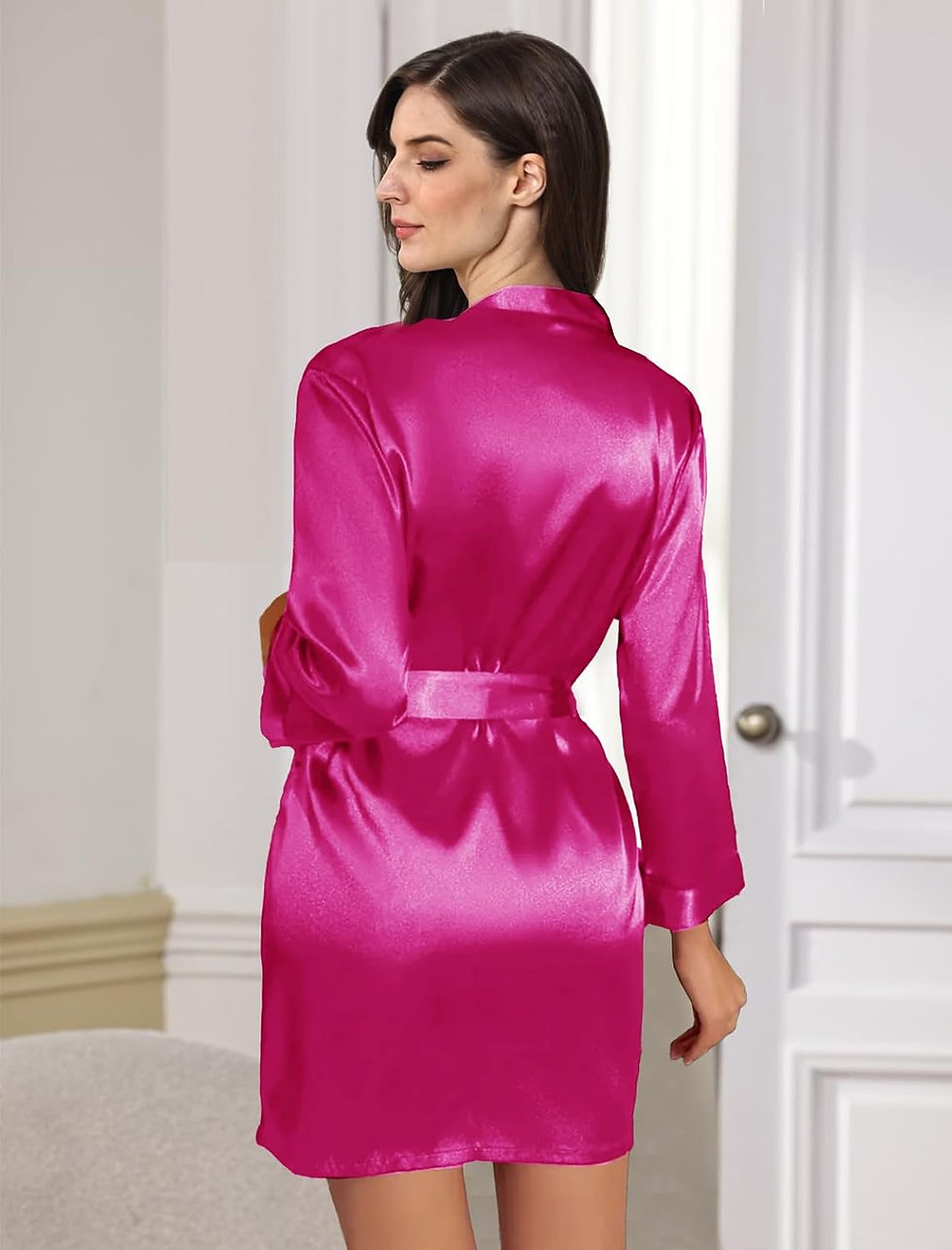 Pikkukuva: Womens Satin Kimono Robe Silk Robes Floral Bathrobe Bride Bridesmaid Wedding Si