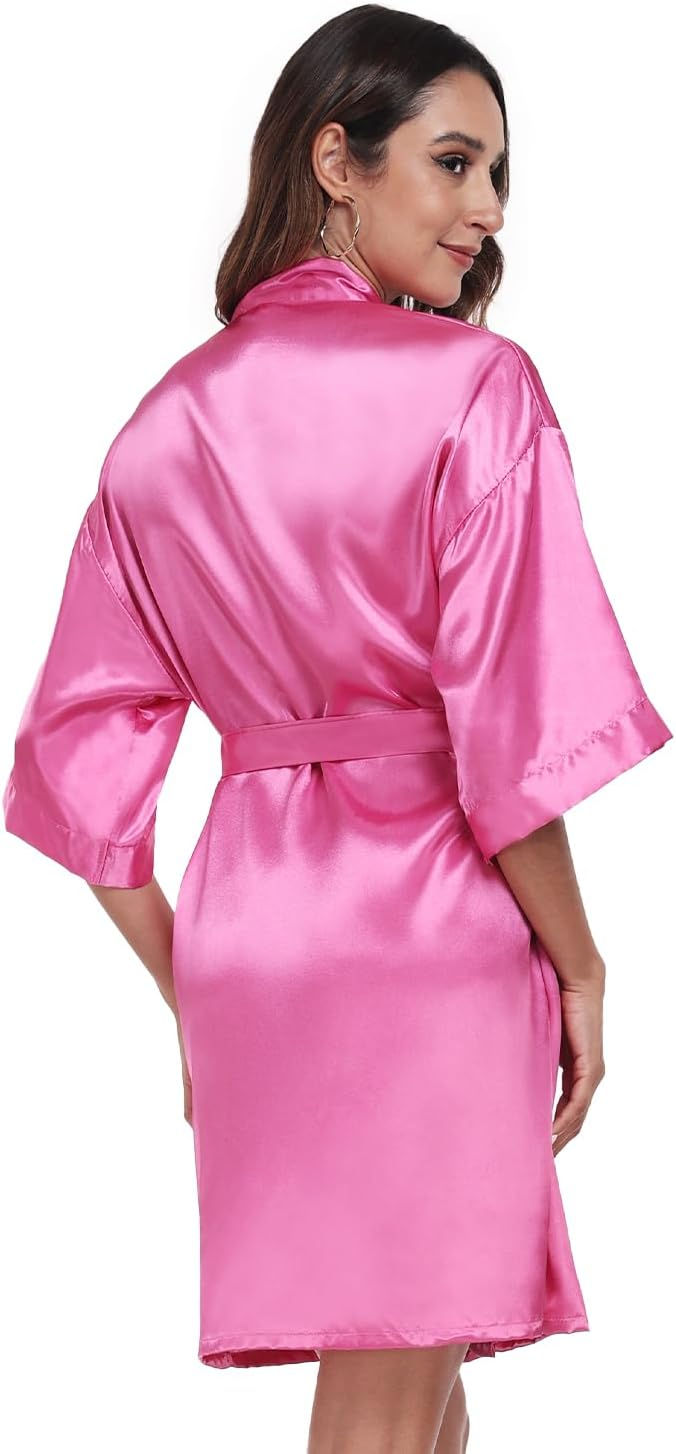 Thumbnail: Women's Satin Robe Short Kimono Bathrobes for Women Bridesmaid Bride Wedding Pa