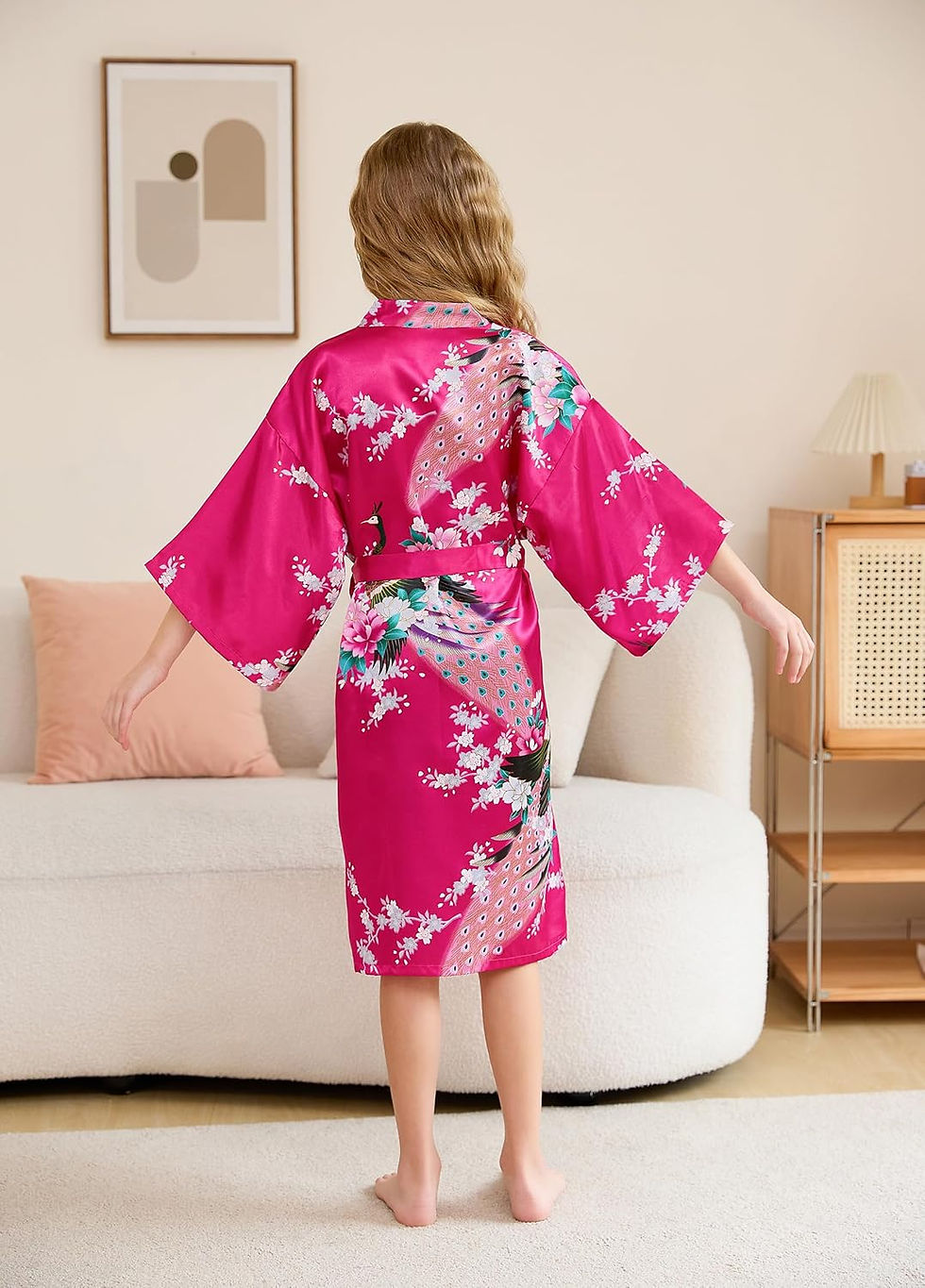 Thumbnail: CuteOn Kids Girl's Satin Silky Kimono Robe for Spa Wedding Birthday Party Gifts